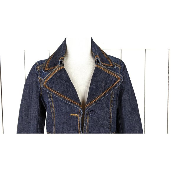 90s Kikit Jeans dark jean denim fitted long peacoat jacket small - Picture 4 of 5